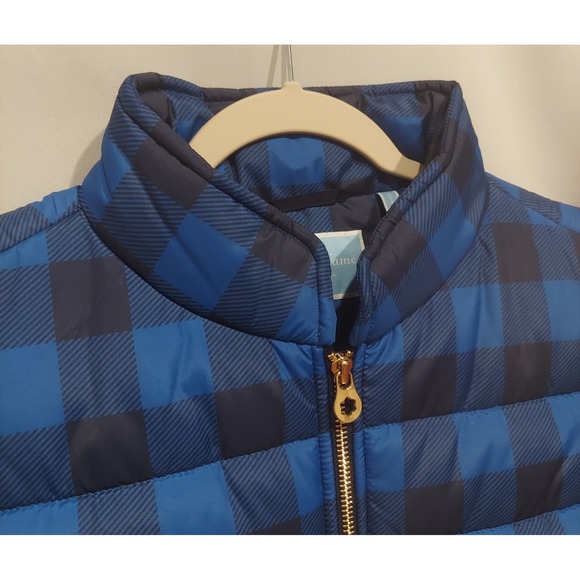Draper James Womens Navy/Cobalt Blue Buffalo Plaid Scalloped Puffer Vest Size 14 - Picture 3 of 11